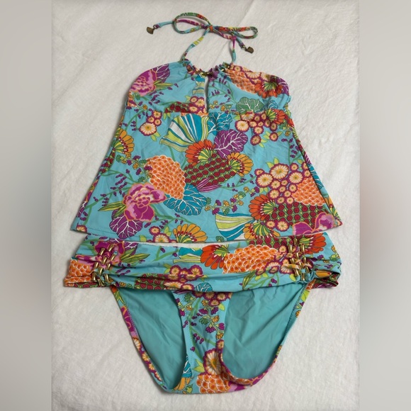Trina Turk Tankini Swim Set Halter Top Size 8 - Bottoms Size 10 Colorful Floral - Picture 9 of 11